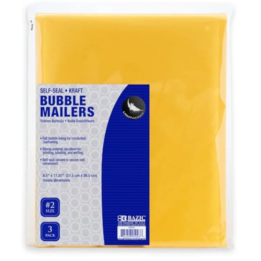 

BAZIC 2 Self Sealing Bubble Mailers 8.5 x 11.25 Inch 3 Per Pack (5003-24P)