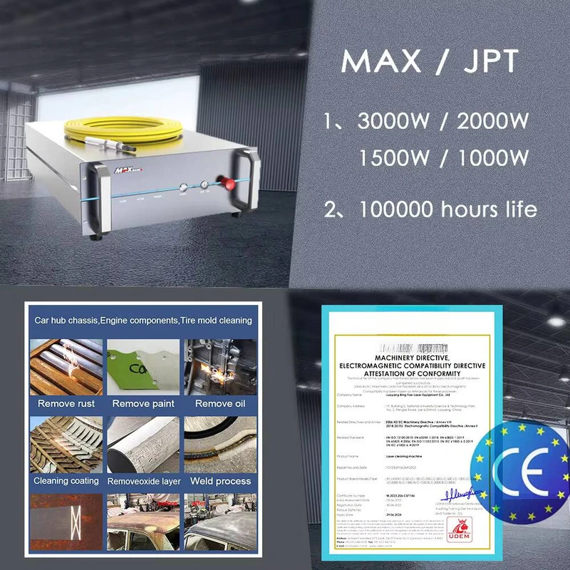 Handheld Rust Removal 1000W/1500W/2000W/3000W Max Water Cooling Metal Stainless Steel Paint Fiber Laser Cleaning Machine