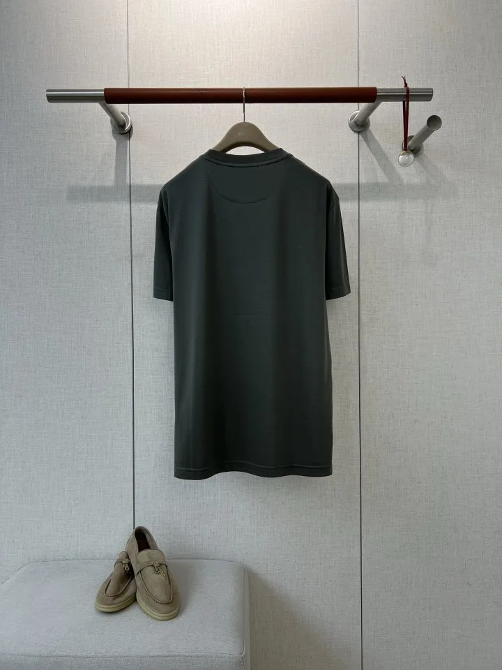 Mens Old Money Style High Count Liquid Ammonia Mercerized Long Staple Cotton Casual Embroidered Logo Crew Neck Summer Short Slee