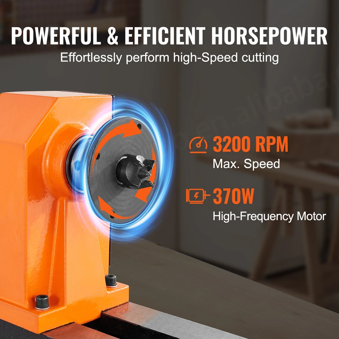 780/1320/1920/2640/3840 Variable Speeds Benchtop 10 In X 18 In 0.5 HP Wood Lathe 370W Power Wood Turning Lathe Machine view 5