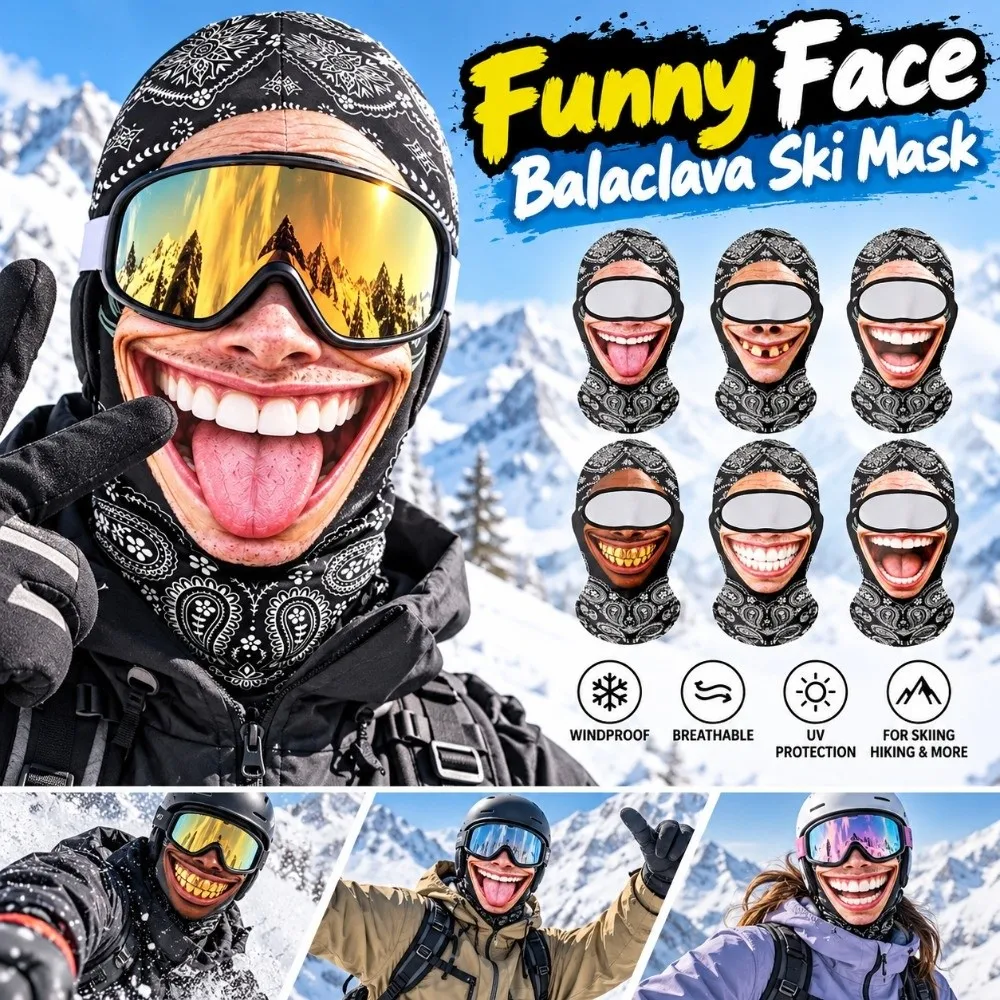 3D Face Printed Old Man Balaclava Face Mask Paisley Print Full Coverage Funny Ski Mask Breathable Eye Hole Funny Face