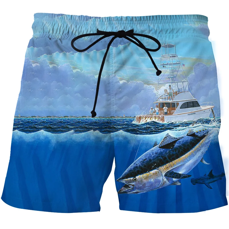 3D printed beach shorts in summer fishing Harajuku funny hip-hop swimming men\'s shorts unisex loose sports five-point shorts