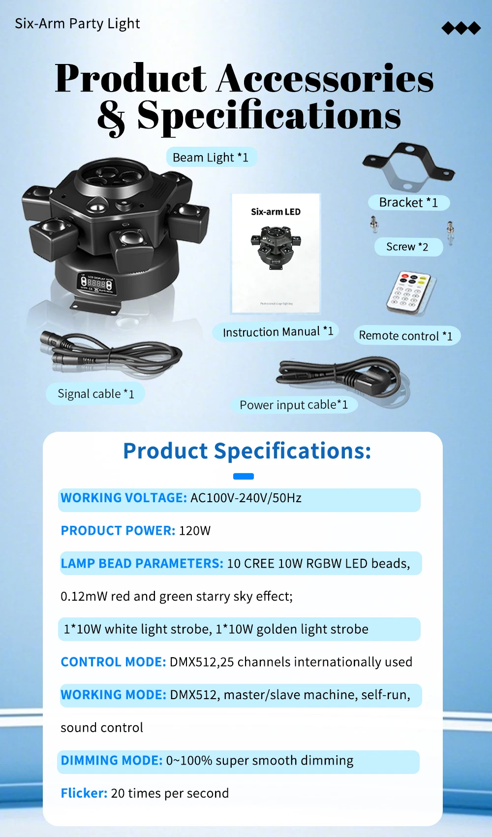 NOVALUX 160W 6-Arm Bee Eye LED Moving Head Licht RGBW Beam Strobe DMX512 Tonaktivierte Rotierende Bühnenbeleuchtung für DJ Disco Bar Party Hochzeit Nachtclub EU – Detail 3