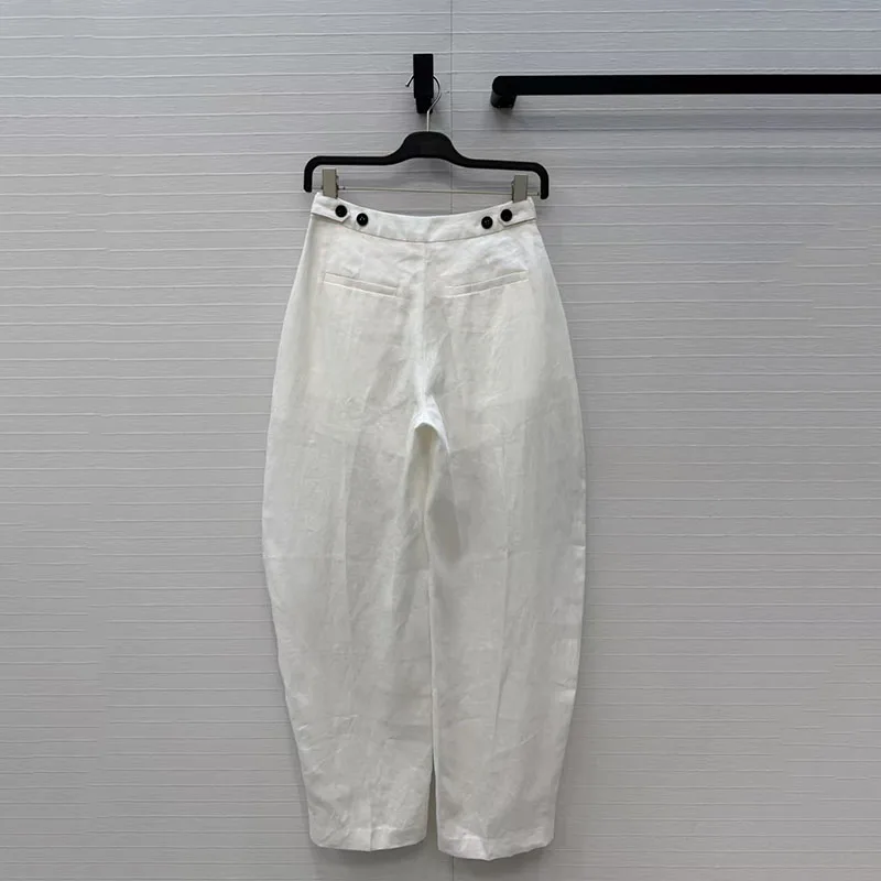 Women's Linen Curved-Leg Pants, Fashionable Classic Wide-Leg Pants, Casual and Versatile Long Pants, 2026, Summer, New Arrival,