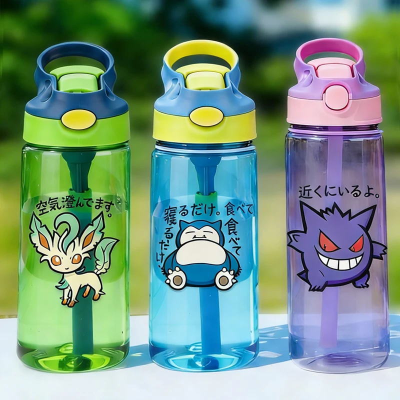 Детская-бутылка-для-воды-с-изображением-персонажей-Покемонов-Снорлакс-Иви-Сквиртл-Генгар-480-мл-с-соломинкой-герметичная-для-активного-отдыха-на-природе