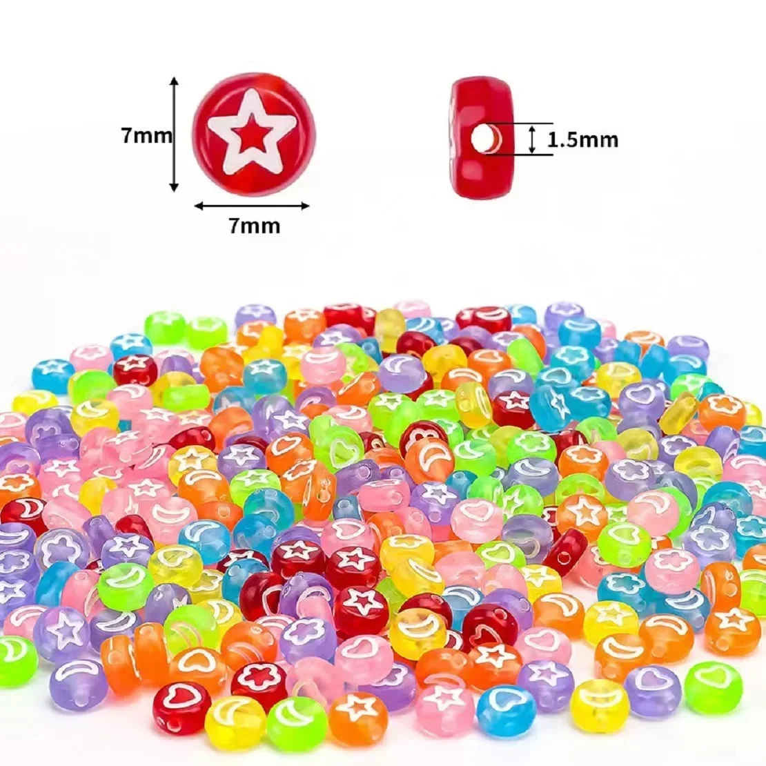 100/200/300/500PCS Mixed Acrylic Moon Star Flower Heart Beads Flat Round Spacer Beads For Jewelry Making Diy Bracelet Necklace