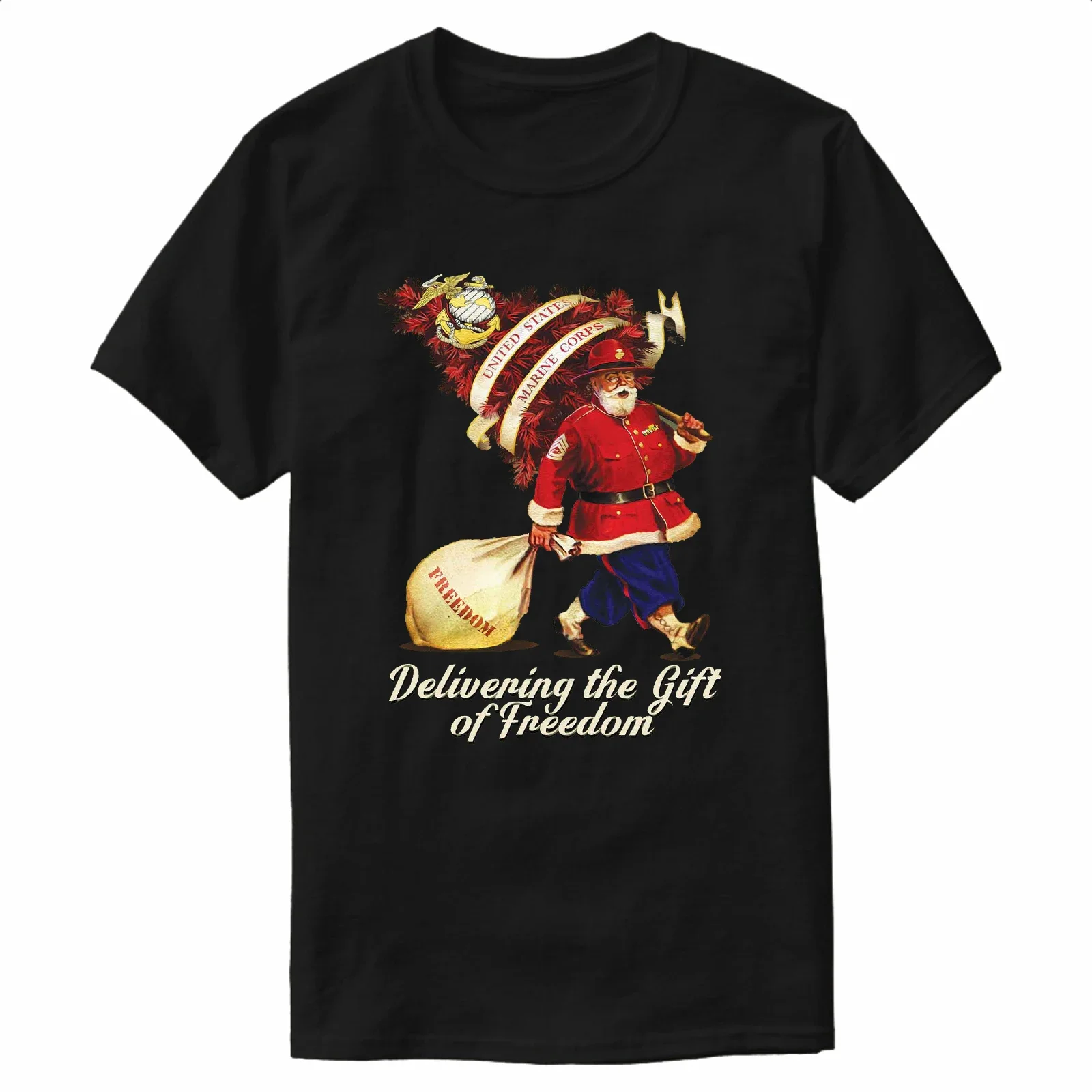 

USMC Santa's Gift of Freedom T-Shirt 100% Cotton O-Neck Short Sleeve Casual Mens T-shirt Size S-3XL