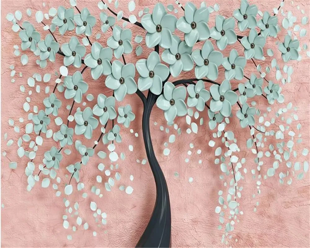 Custom wallpaper Hand drawn wealth tree oil painting Modern Nordic flowers Tv background Wall decoration painting 3d wallpaper