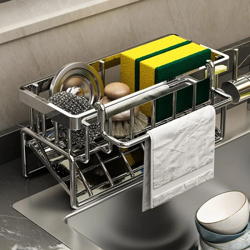 Sponge Holder for Kitchen Sink Caddy Kitchen Sink Organizer Rack for Kitchen Countertop Dish Sponge Holder Soap Brush Dispenser