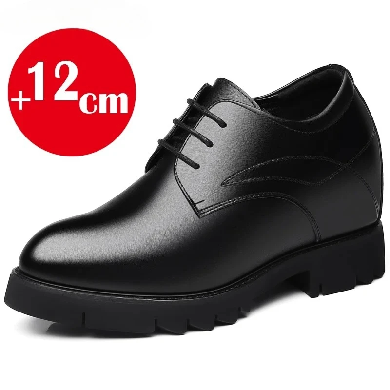 

New Men Platform High Heel 12CM Height Growth Formal Men Derby Genuine Leather Business Shoe Man Oxford Elevator Dress Shoes