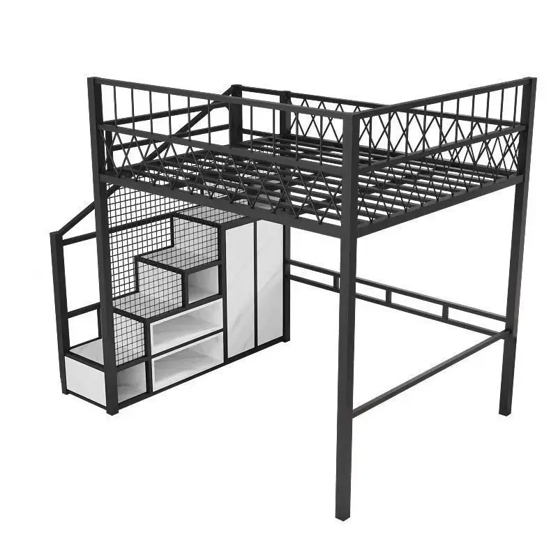 Wrought iron loft beds with upper beds and tables under tables, duplex second-floor bunk beds with thickened bunks