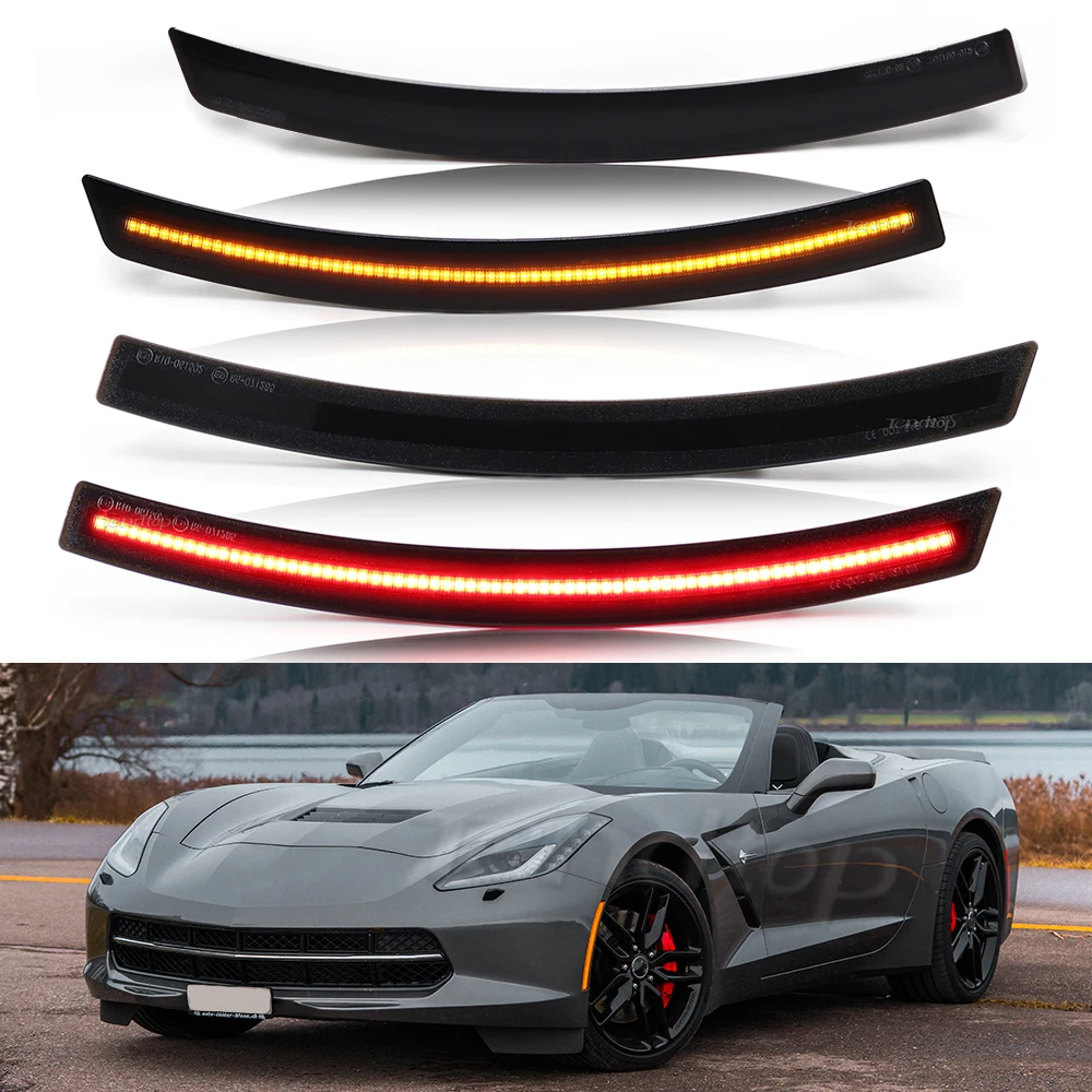 4Pcs For Chevrolet Corvette C7 2014 2015 2016 2017 2018 2019 LED Fender Lamp Front Rear LED Bumper Side Marker Light Accessories