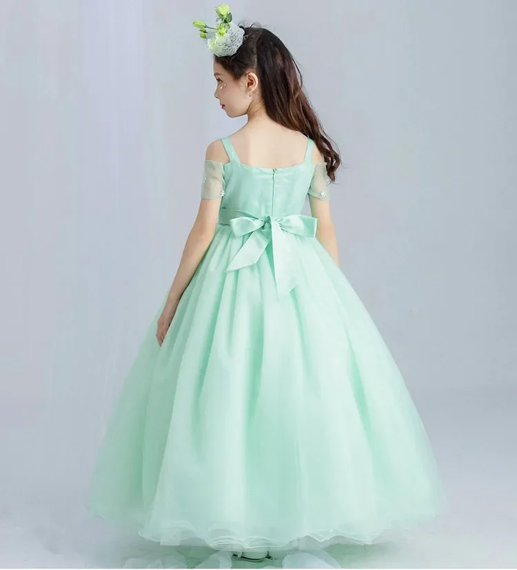 Mintgroene Elegante Tule Kant Appliques Kraal Bloem Meisje Jurk Bruiloft Kids Eerste Communie Feest Prom Vestidos Para Niñas 2023