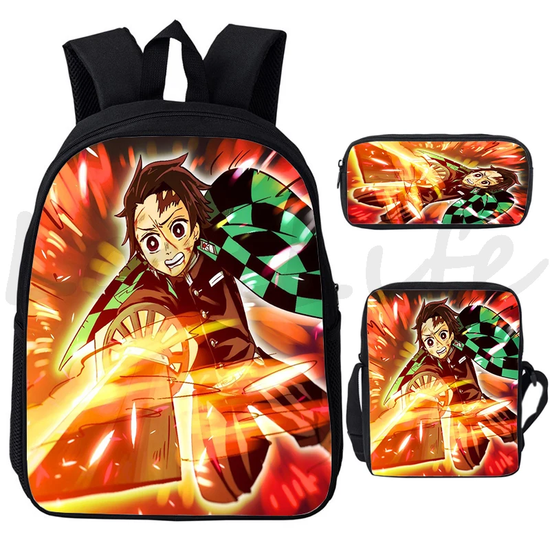 3pcs Set Anime Kimetsuno Yaiba Schoolbag 3D Print Bookbag Boys Girls School Bags Demon Slayer Backpack Student Cartoon Mochila