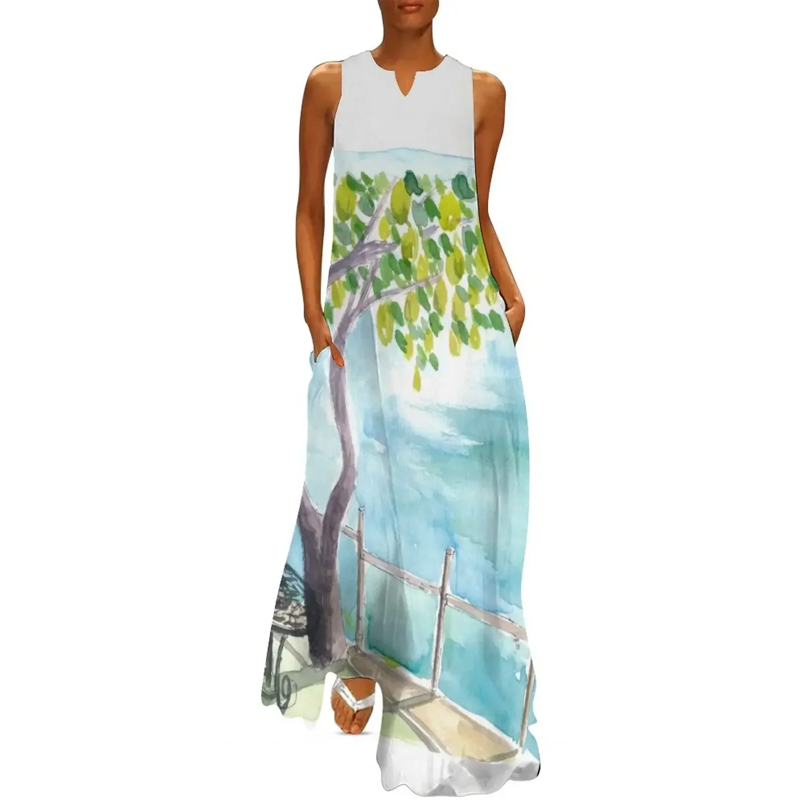 

View of Amalfi Coast with Lemon Tree Garden Long Dress luxury evening dresses 2025 Dress