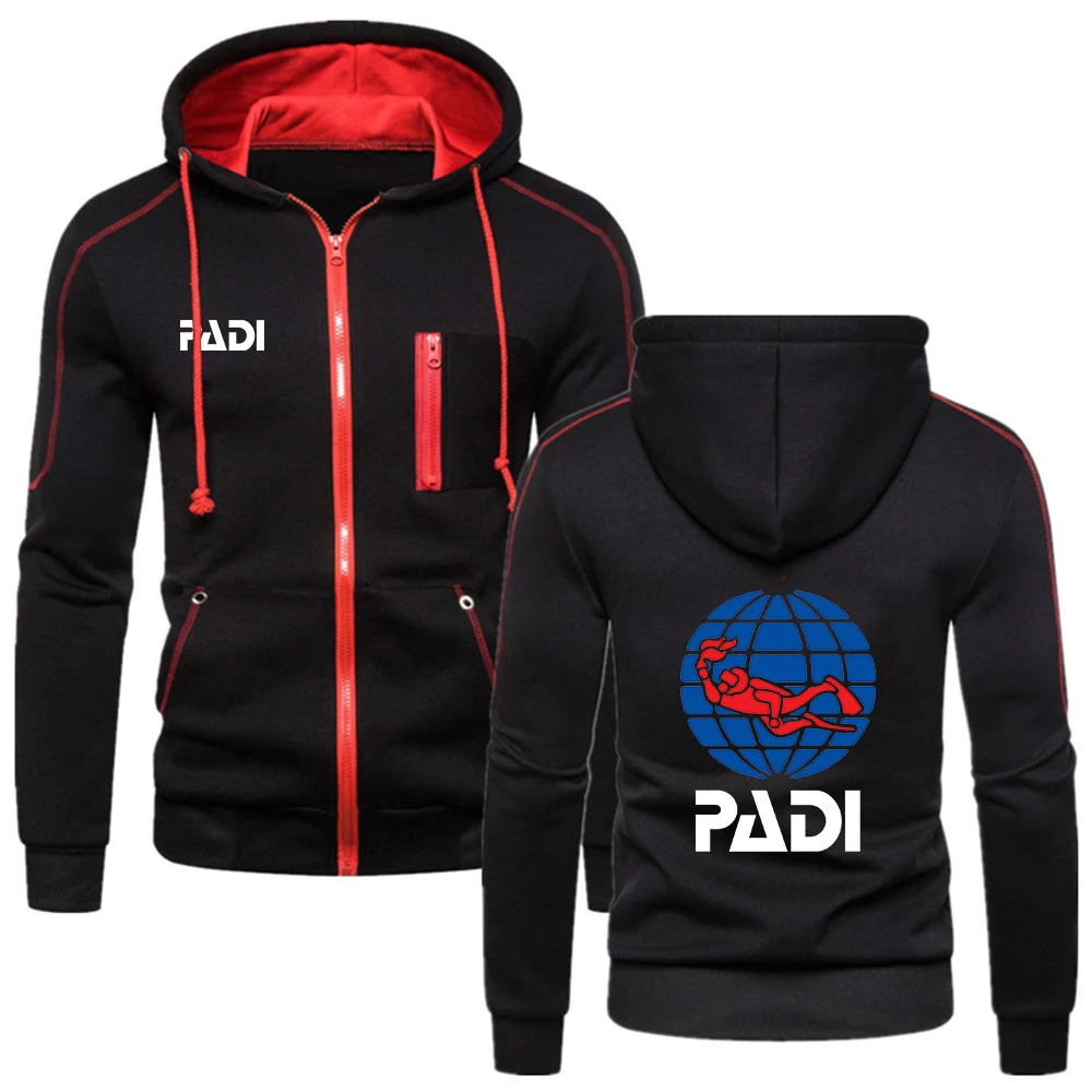 

2024 Scuba Driver Padi Men New Fashion Cotton Zipper Hoodie Fitness Sweatshirts Breathable Solid Color Fleece Jackets Tops