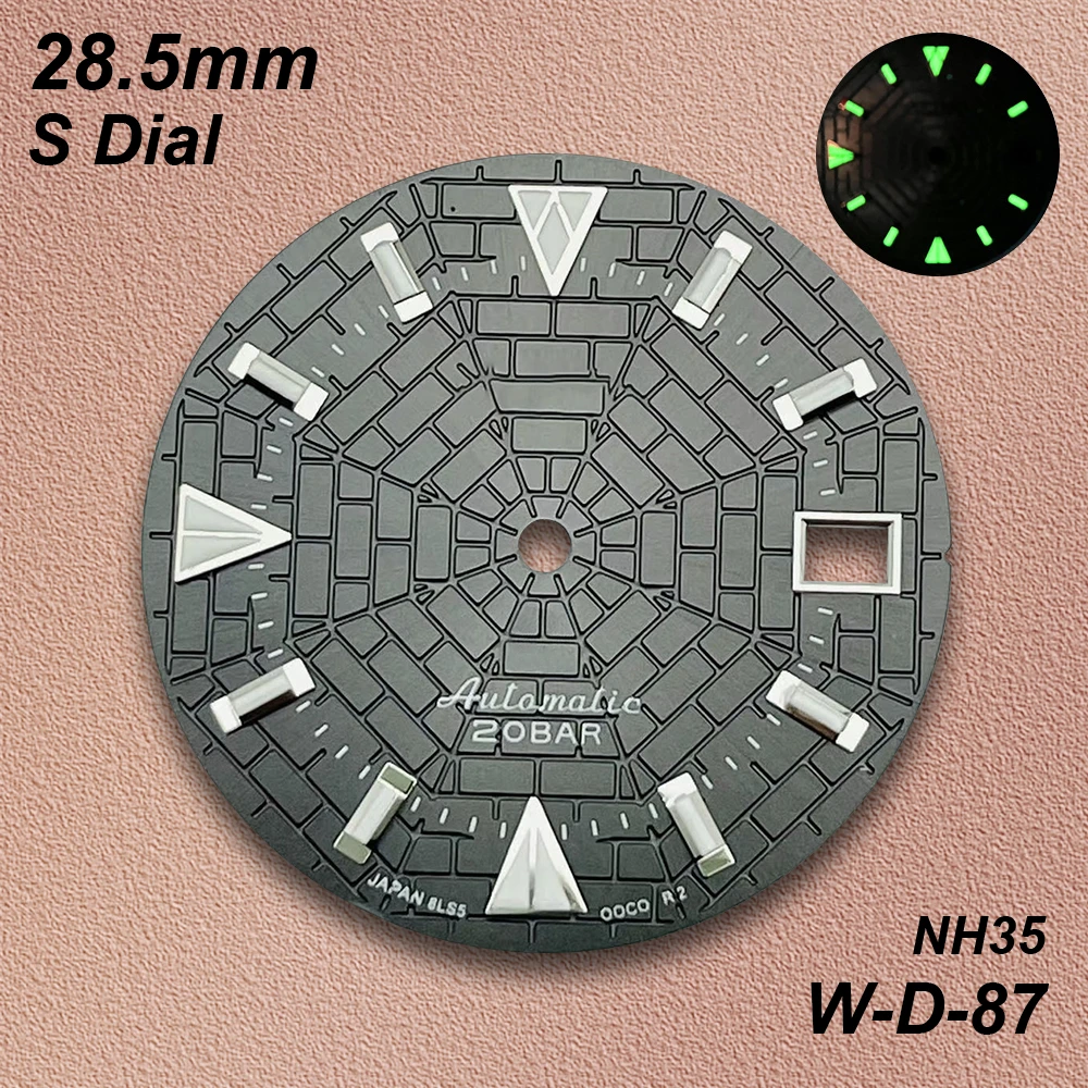 28.5mm S Logo Spider Web Dial Suitable for NH35/NH36 Automatic Movement Green Luminous NH35 Watch Modification Accessories view 5