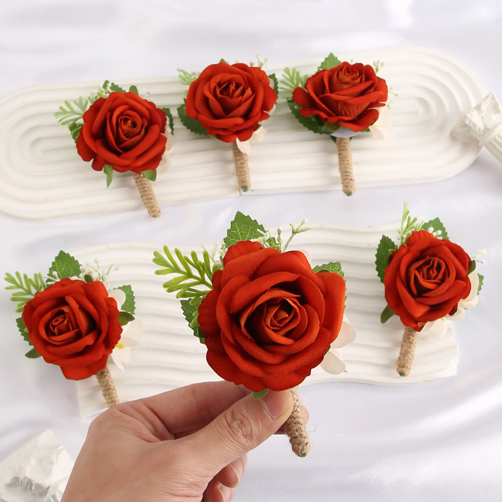 

6Pcs Orange Boutonniere Set Wedding Boutonniere for Men Groom Groomsman Wedding Accessories Prom Party Suit Decorations