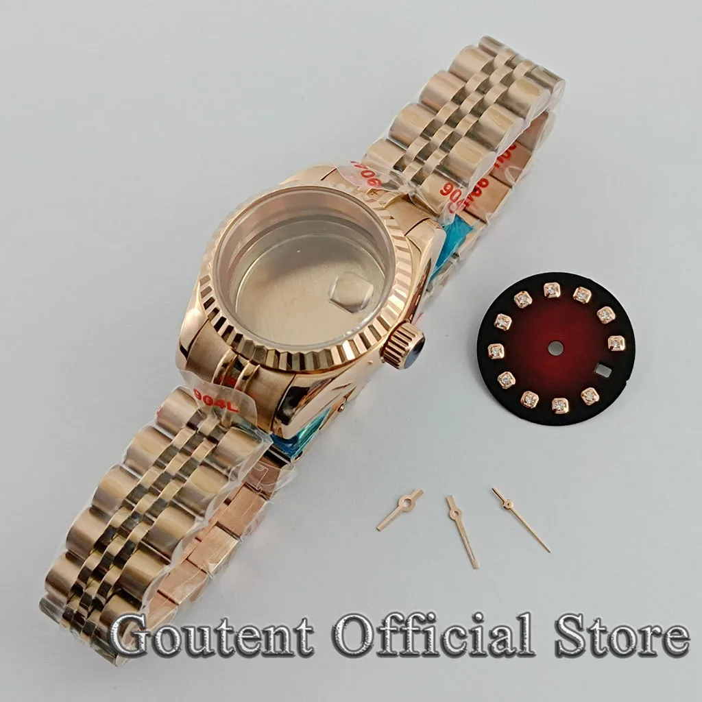 Imagem -04 - Goutent 26 mm Prata Ouro Rosa Caixa de Relógio com Mostrador Mãos Safira Vidro Caber Nh05 Nh06 Movimento