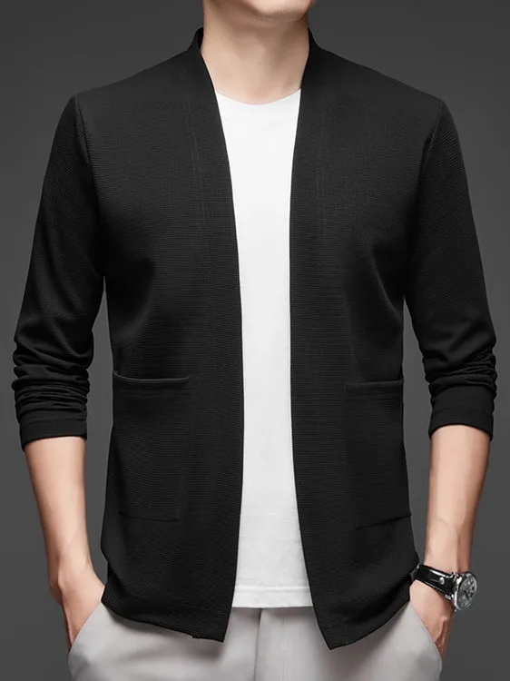 

Модный вязаный мужской верхний костюм, повседневный универсальный эластичный вязаный кардиган, осеннее новое поступление, подходит для среднего возраста с v-образным вырезом, чистый C...