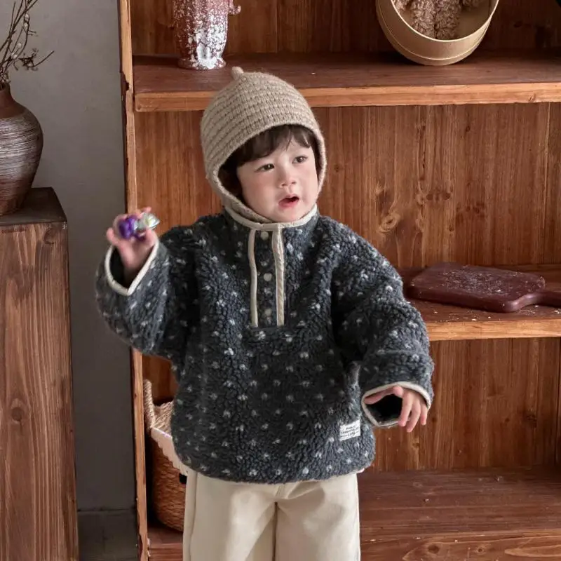 

2025 Winter New Baby Long Sleeve Warm Coat Cotton Infant Girl Plus Velvet Thick Sweater Toddler Boys Fleece Sweatshirt Clothes