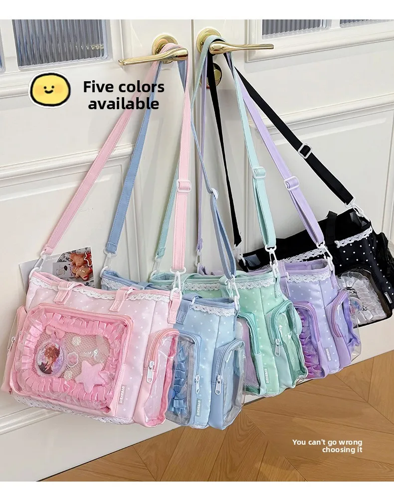 Neue Kawaii Leichte Umhängetasche Anime Transparente Ita-Tasche Damen Schulter-Crossbody-Tasche Modische Polka-Dot-Schleifen-Tragetasche – Detail 4