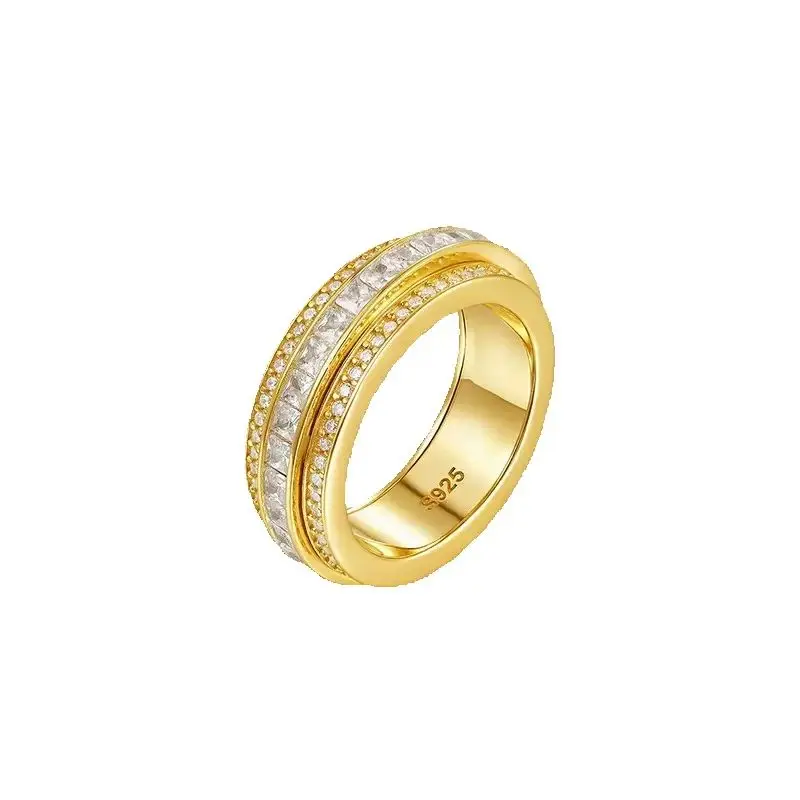 925 Silver Princess Moissanite Eternity Ring 3 Rows Hiphop Rock Jewelry Mosan Diamond Wedding Band Pass Tester with Gra Gift