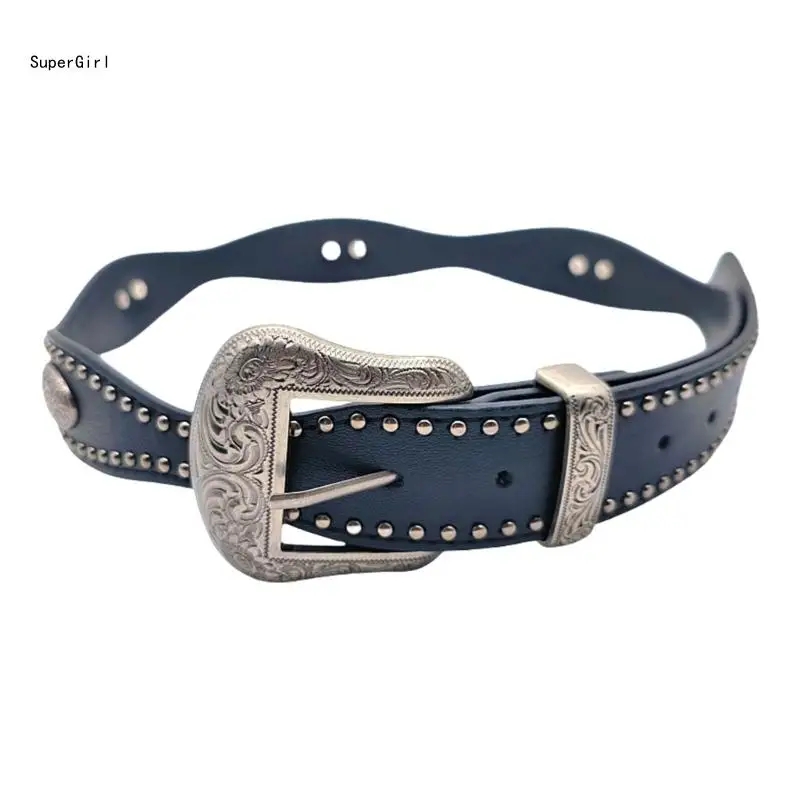 

Rivets Waist Belt for Girl Western PU Belt for Dress Jeans Adjustable Length J78E