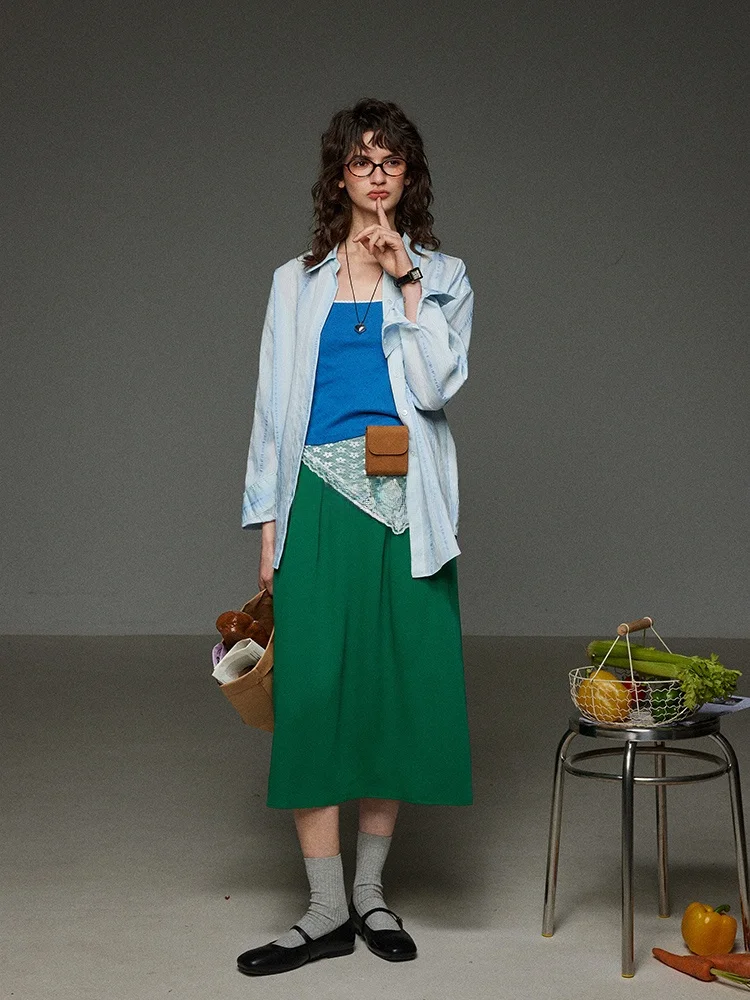 

Женская рубашка LITLECOT с длинными рукавами для защиты от солнца, летняя новинка, синяя в полоску, шелковая, свободного кроя, повседневная, из тонкой ткани