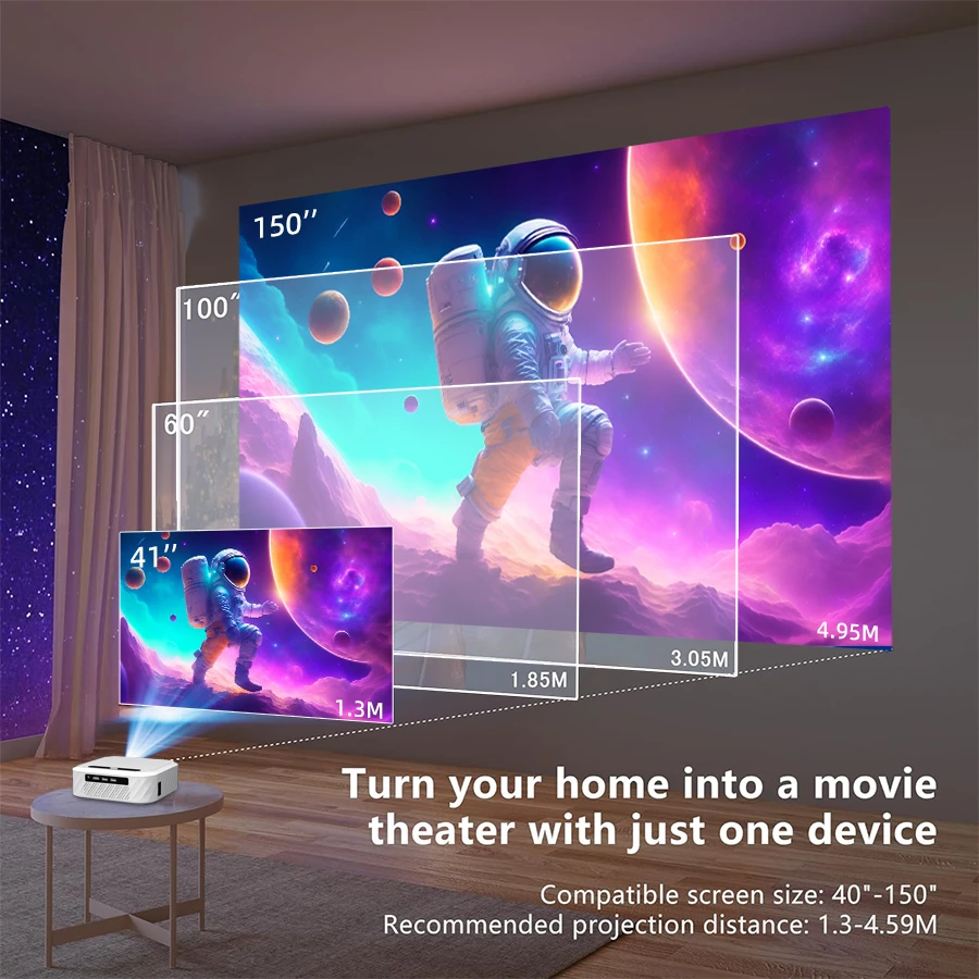 4K Smart Projector 1920 * 1080P Full HD 5G Wifi Control Home Theater Supports HDMI and Wifi Connections Built in Android System