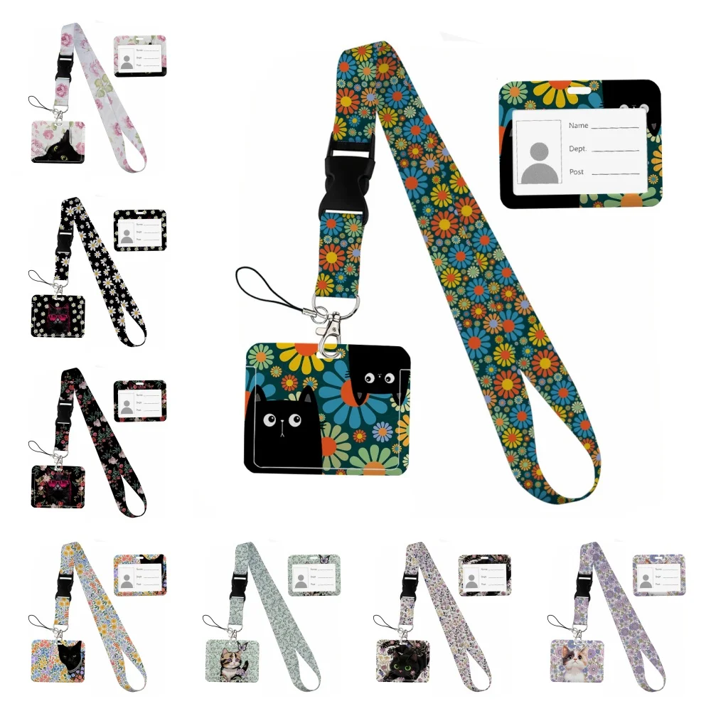 

Ремешки-шнурки с принтом «Котенок в цветах» для ключей, ID-карт, горизонтальных карт, для коллекционеров, для телефона, для студентов, держатель для бейджей