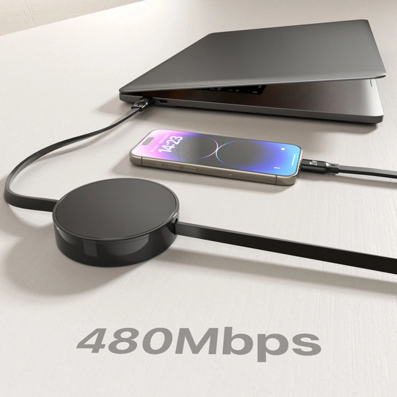 كابل USB C إلى USB C 100 وات قابل للسحب 2 في 1، سلك شاحن متعدد الوظائف، سلك شحن سريع لهاتف iPhone 17، Samsung Galaxy S24