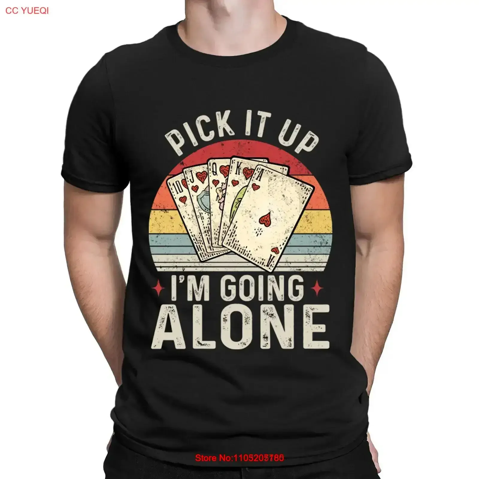 Pick It Up Im Going Alone Vintage Euchre Card Game T Shirt Top D vintage Washed Top For Everyday Wear Stretched streetwear