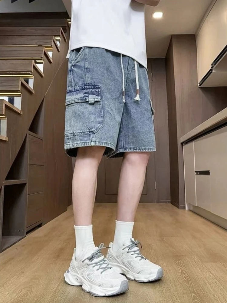 Men's Loose Fit American Style Cargo Shorts Summer Lightweight Denim Washed Vintage Casual Bermuda Shorts