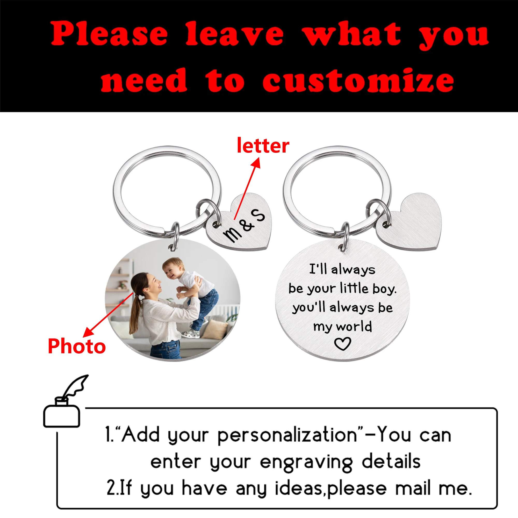 Personalize Custom Couple Photo for Mother's Day Gift Custom Initials Keychain Gift for Moomy Mom Mama Anniversary Souvenir