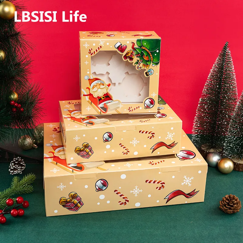 

LBSISI Life 6/12pcs New Year Cupcake Boxes For Mousse Cake Pastry Packaging Kids Favor Christmas Party Decoration Navidad