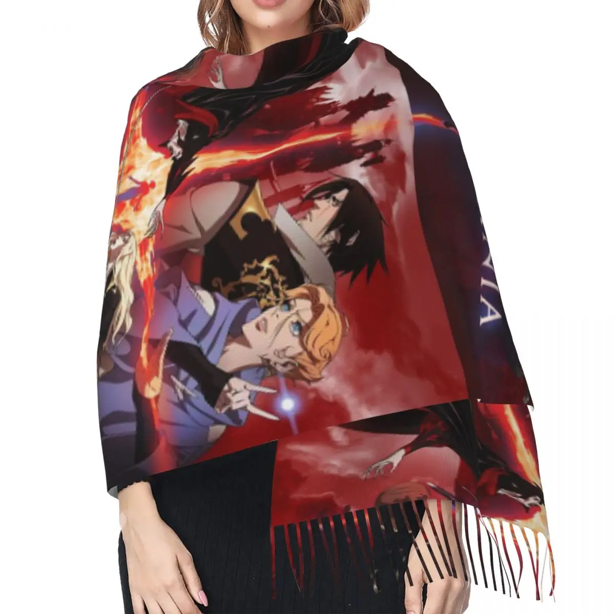 Castlevania (Saison 2) - 2018 وشاح De Warren Ellis أوشحة شرابة للنساء شالات دافئة ناعمة ويلتف شال شتوي طويل
