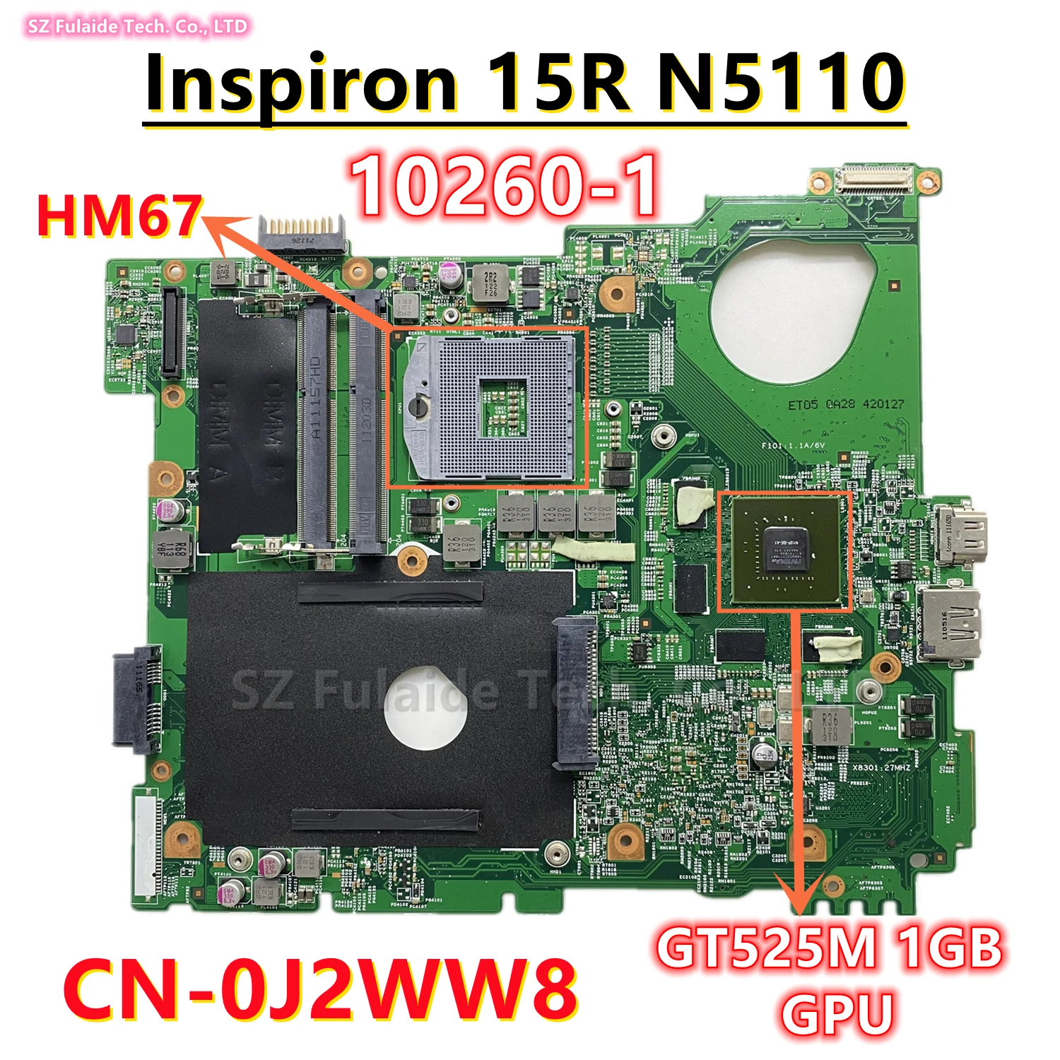 CN-0J2WW8 0J2WW8 J2WW8 для dell Inspiron 15R N5110 материнская плата для ноутбука с GT525M 2 Гб GPU N12P-GE-A1 HM67 DDR3 10260-1 100% рабочий