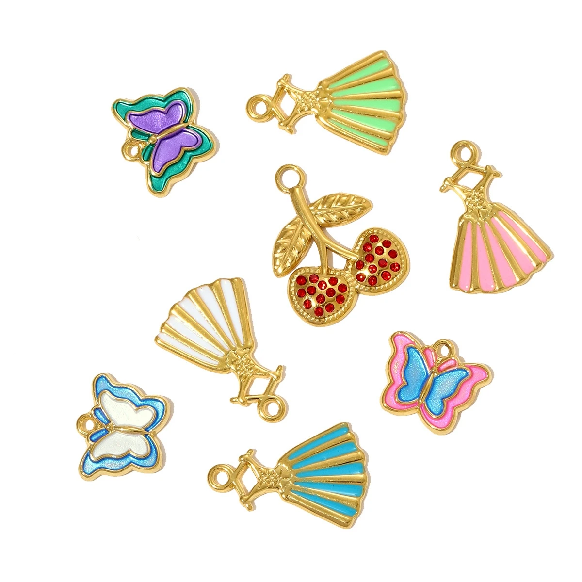 3Pcs/Lot Stainless Steel Butterfly Charms Enamel Princess Dress Pendants For DIY Making Fashion Jewelry Accessory Wholesale