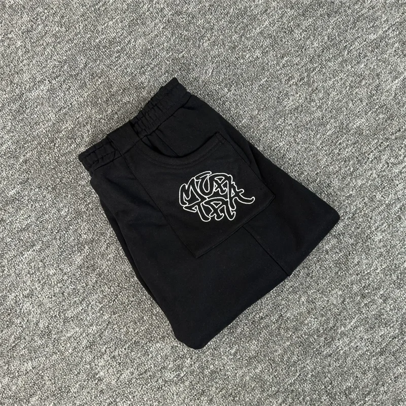 Mertra Black Shorts Men Women Embroidery Logo Casual Shorts Pure Cotton Jogger Drawstring Sweatpants