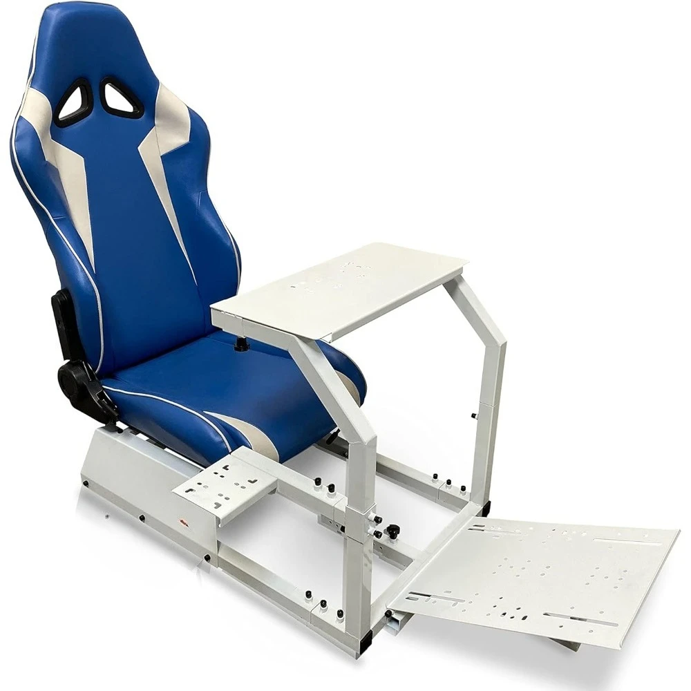 

GTA Model White Frame with Adjustable Blue White Leatherette Racing Seat Racing Driving Gaming Simulator Cockpit Chair