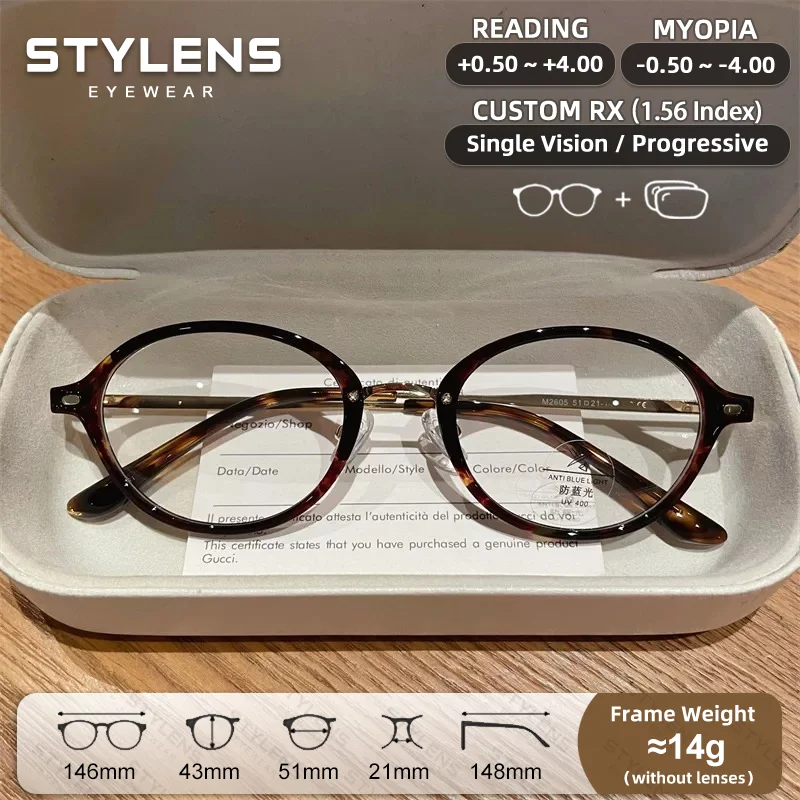 STYLENSN Oval Anti Blue Light Myopia Reading Glasses Women Prescription Glasses Anti-Reflective Custom Progressive Eyeglasses