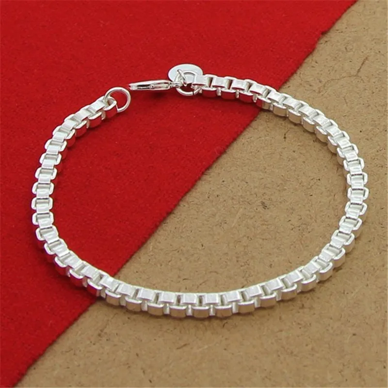 

High Quality 925 Sterling Silver Bracelet 4MM 8Inch Venetian Square Bracelet For Women & Men Party Charm Jewelry Gifts