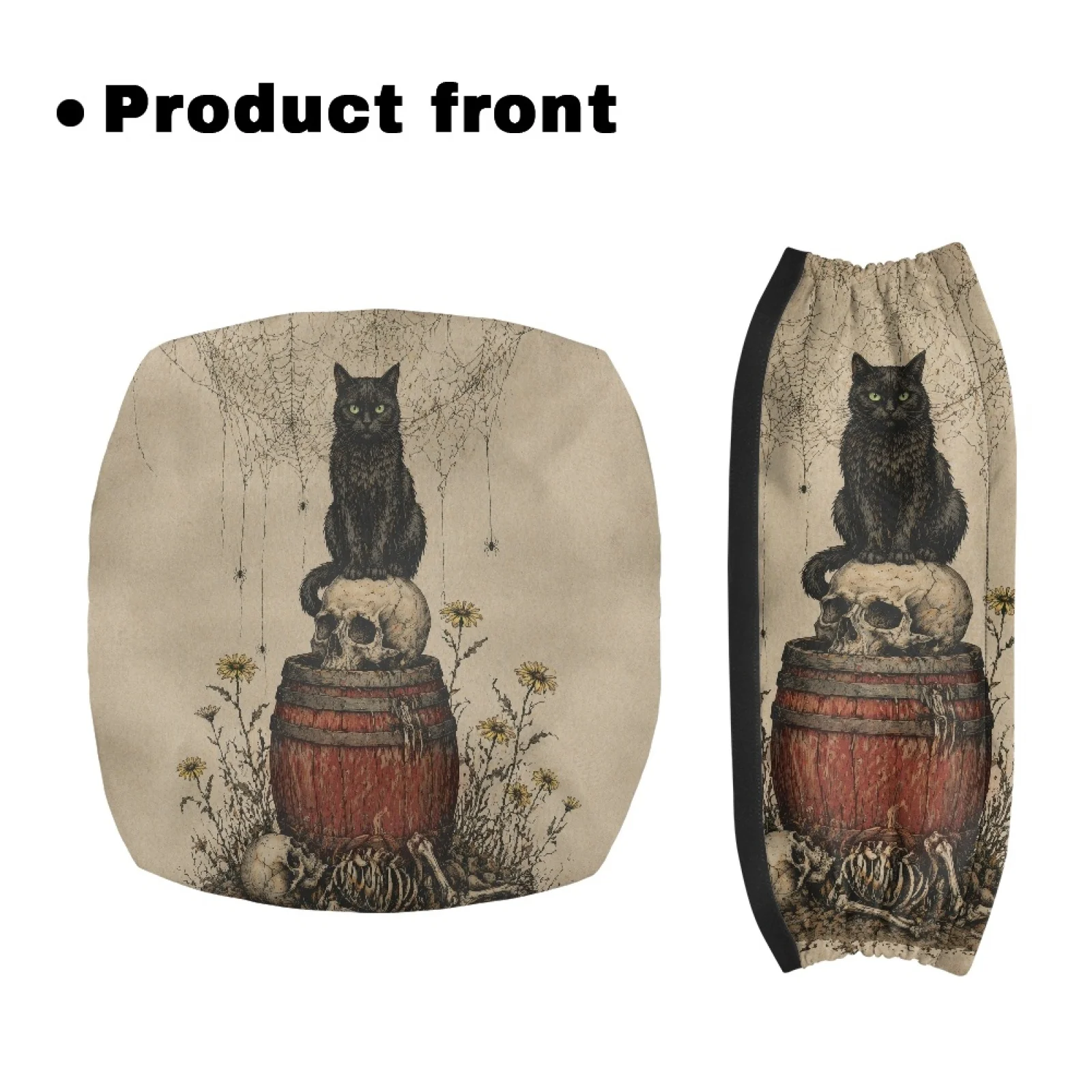 Coloranimal Moisture Wicking Fits Rollators 2PCS Rollator Walker Cover for Elderly Adults for Outdoors Black Cat Skull Theme