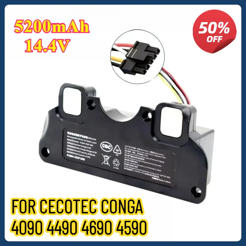 

14.4V 5200mAh Replacement Battery For CECOTEC CONGA 4090 4490 4590 4690 Robot Vacuum Cleaner Accessories Spare Parts Tool