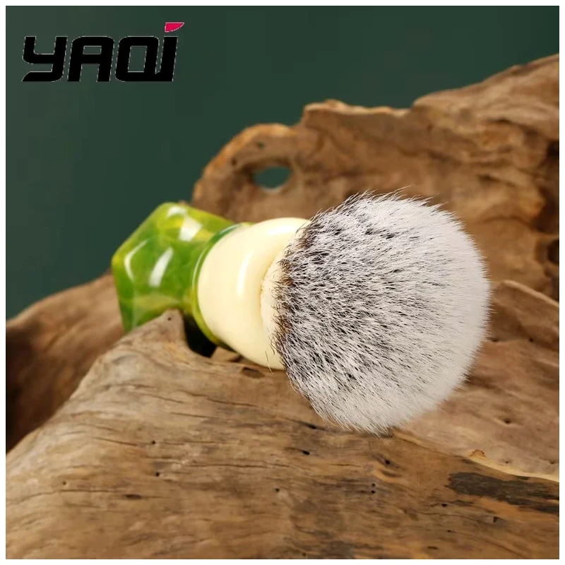 YAQI Mens Wet Shaving Brush Wet Shave Tools Men Shaving Products Ever-hopeful Silver Cat's Whisker Synthetic Hair Mens Gift