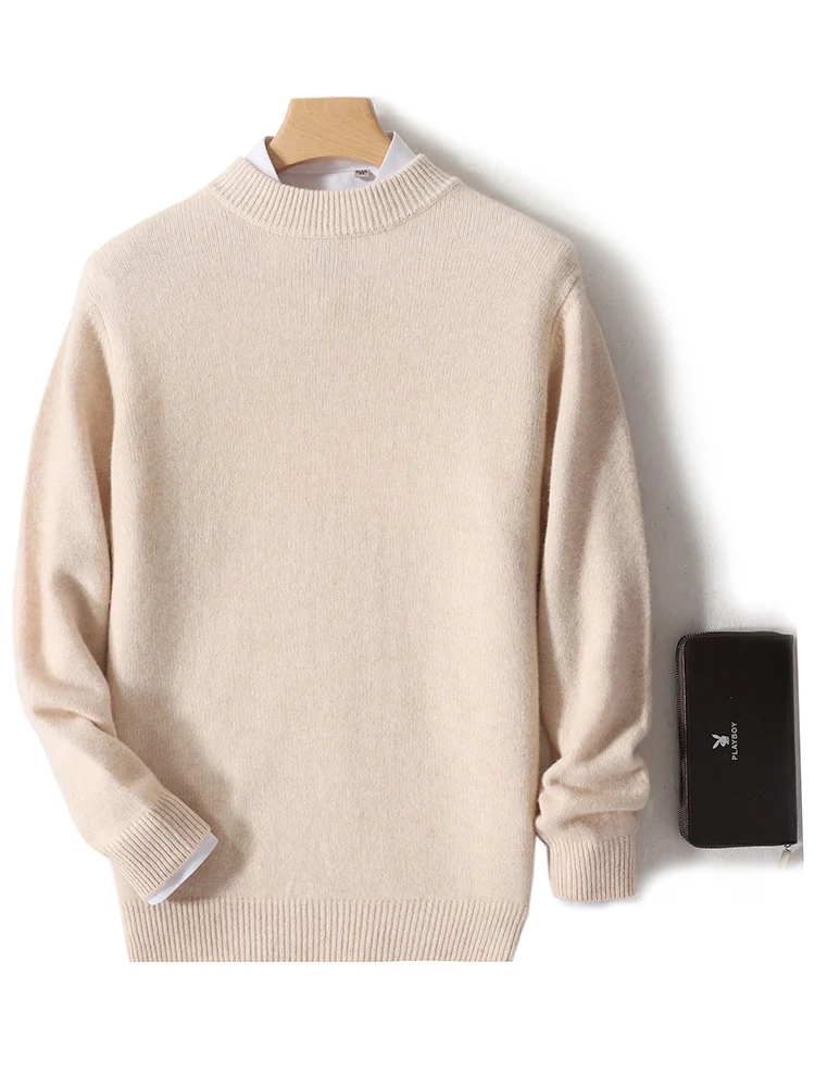 Men's Mock Neck Long Sleeve Pullover Sweater Autumn Winter Thick Basic Smart Casual Jumper 100% Merino Wool Knitwear Tops