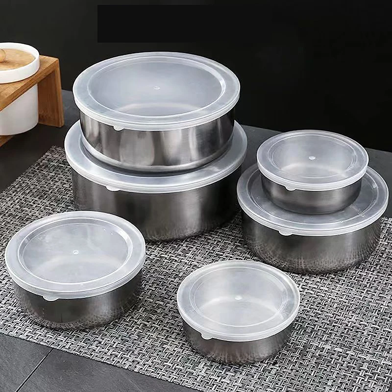 5Pcs Stainless Steel Mixing Bowls With Lid Stackable Cooking Storage Deep Nesting Bowl Silver Food Container Kitchen Tool