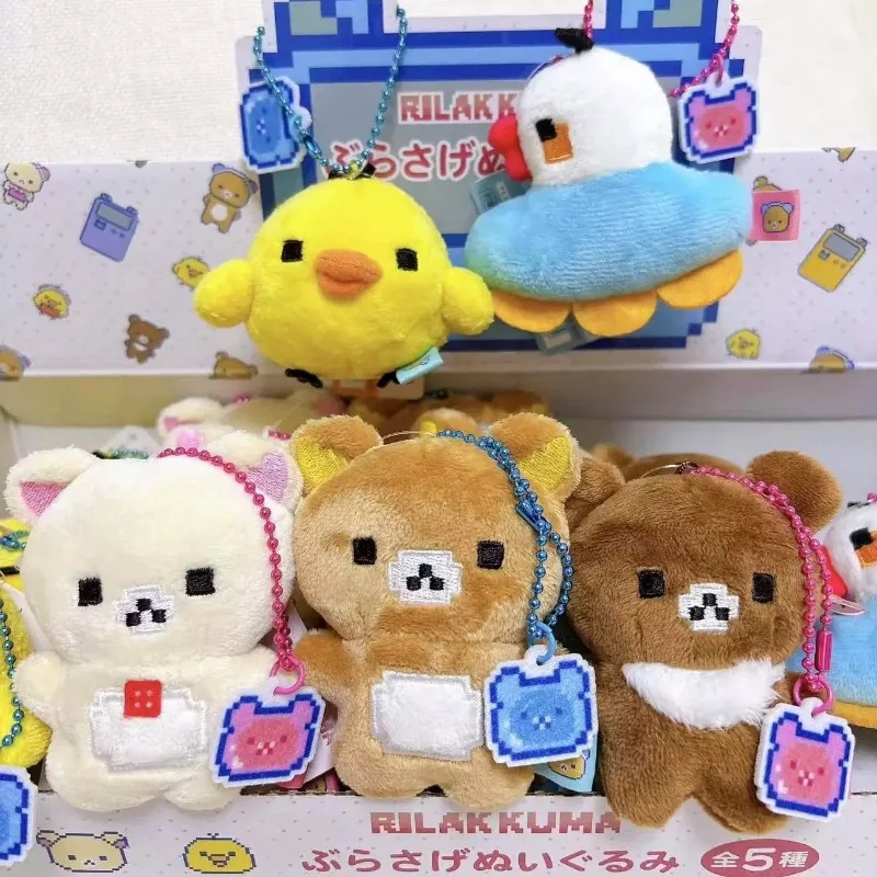 NIEUWE Rilakkuma Pixel Thema Pluche pop Hanger leuke Kiiroitori Game Universe Korilakk Bruine Beer Mini Knuffels pop cadeau
