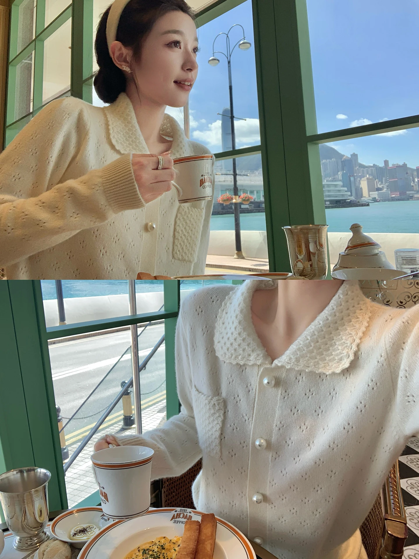 

Cchen Miss Chen All Wool Knitted Cardigan Doll Collar Women's Sweater Autumn Winter White Top Commute Sle Straight Cut Long...